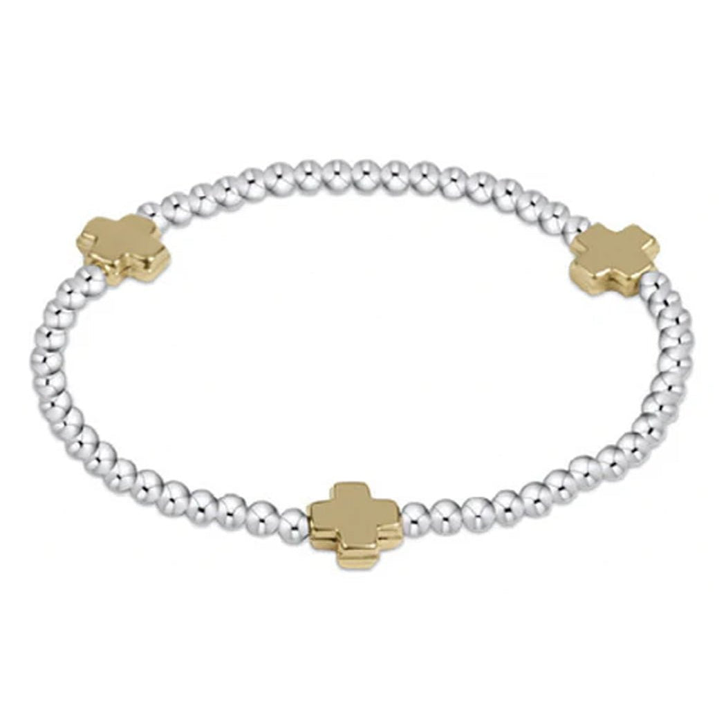 Signature Cross Sterling Mixed Metal Pattern 3mm Bead Bracelet - Gold - enewton - Gaines Jewelers