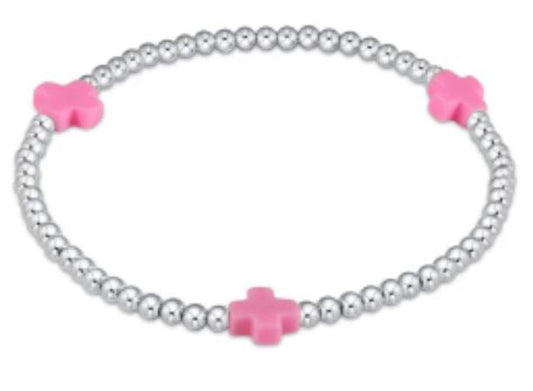 Signature Cross Sterling Pattern 3mm Bead Bracelet Bright Pink - enewton - Gaines Jewelers