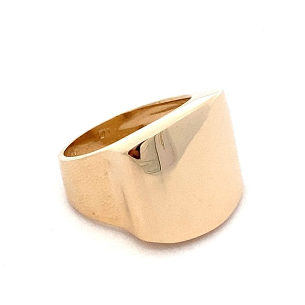 Signet ring with wide square top and wide tapered shank 14kt yellow gold by Raymond Mazza - Gaines Jewelers