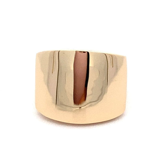 Signet ring with wide square top and wide tapered shank 14kt yellow gold by Raymond Mazza - Gaines Jewelers