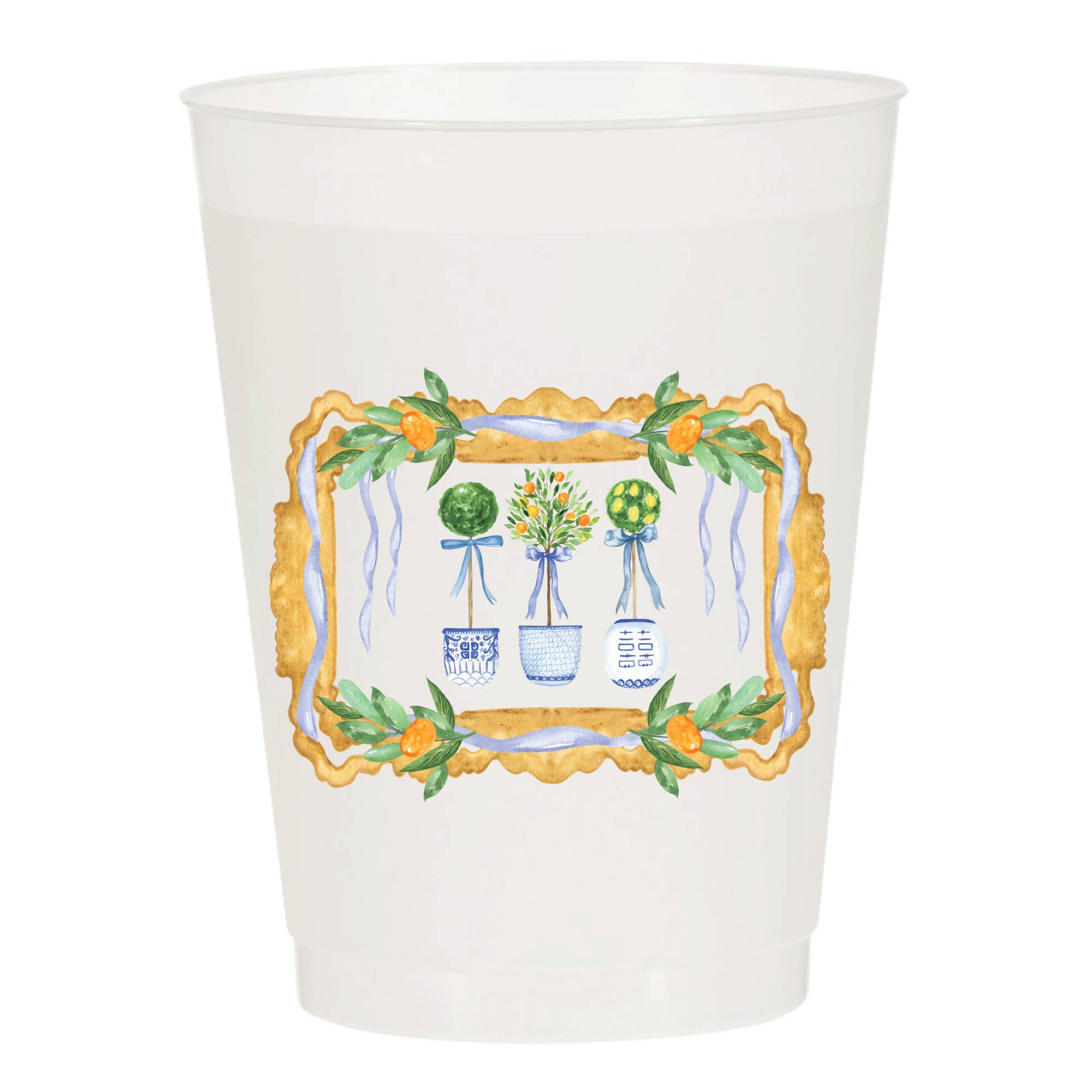 Sip Hip Hooray - Chinoiserie Oranges Frosted Cups: Pack of 6 - Gaines Jewelers