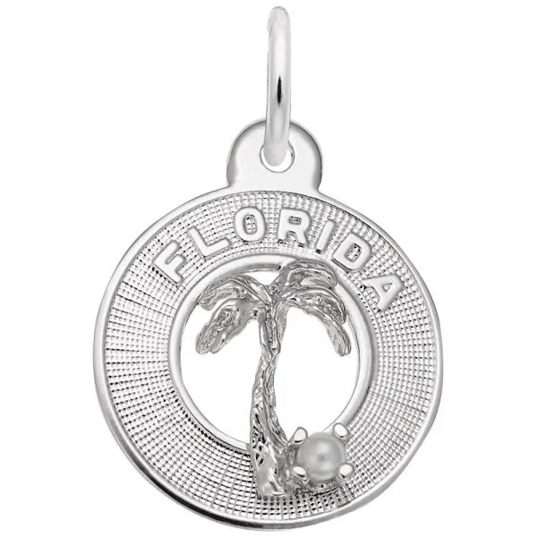 Small Florida Palm Tree with Pearl Ring Charm - Sterling Silver - Rembrandt Charms - Gaines Jewelers