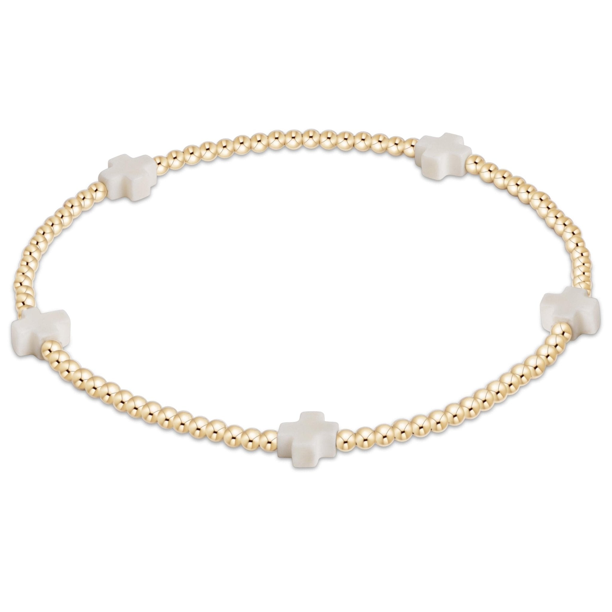 Small Signature Cross Gold 2MM Off White - Gaines Jewelers