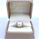 South Sea pearl ring with diamond pave' sides 18kt. yellow gold by Mastoloni - Gaines Jewelers