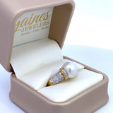 South Sea pearl ring with diamond pave' sides 18kt. yellow gold by Mastoloni - Gaines Jewelers
