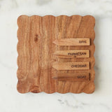 Square Scalloped Cheese Board with Cheese Markers, Small, Natural - Etu Home - Gaines Jewelers