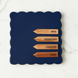 Square Scalloped Cheese Board with Cheese Markers, Small, Navy - Etu Home - Gaines Jewelers
