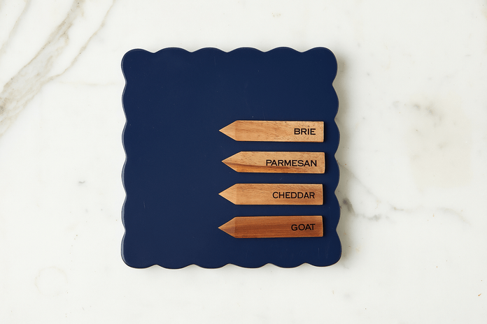 Square Scalloped Cheese Board with Cheese Markers, Small, Navy - Etu Home - Gaines Jewelers