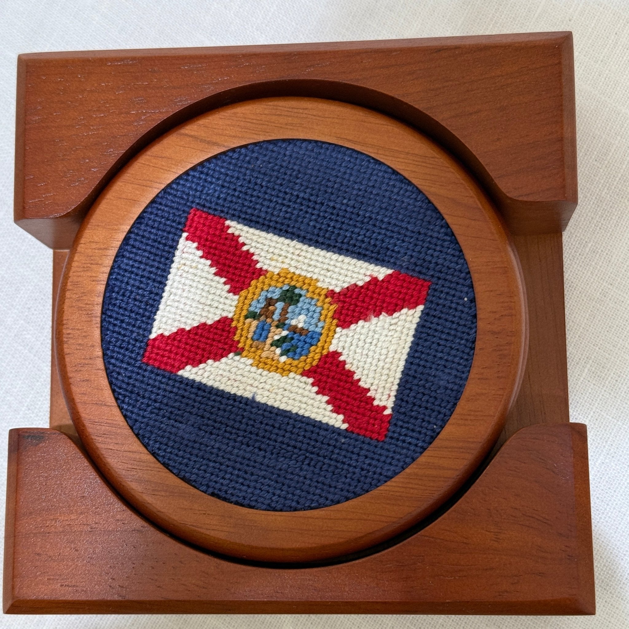 State of Florida Needlepoint Coaster Set - Classic Navy - Smathers & Branson - Gaines Jewelers