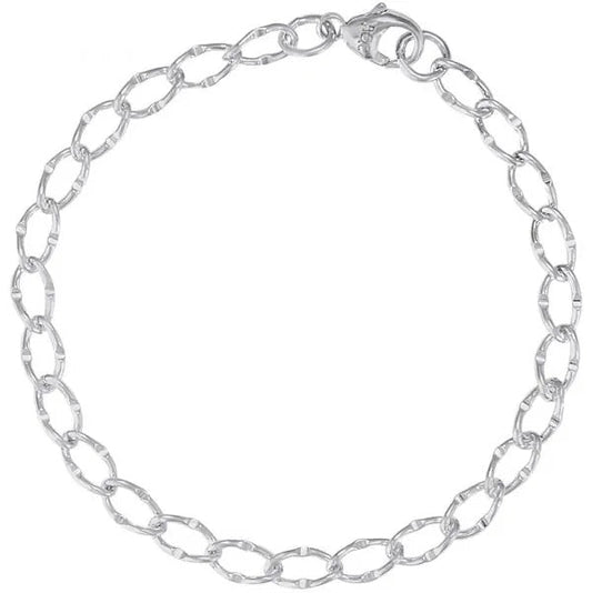 Sterling Silver 7" Dapped Single Link Curb Classic Bracelet - Rembrandt - Gaines Jewelers