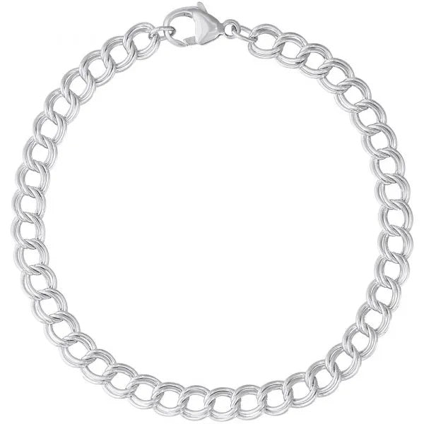 Sterling Silver 7" Petite Double Link Dapped Curb Classic Bracelet - Rembrandt - Gaines Jewelers