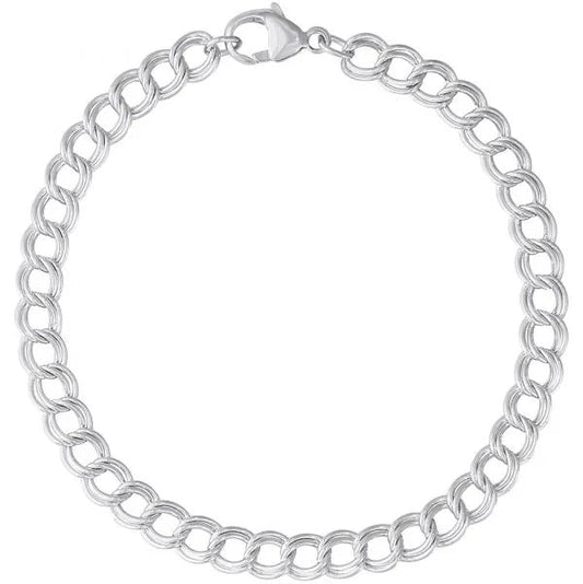 Sterling Silver 7" Petite Double Link Dapped Curb Classic Bracelet - Rembrandt - Gaines Jewelers