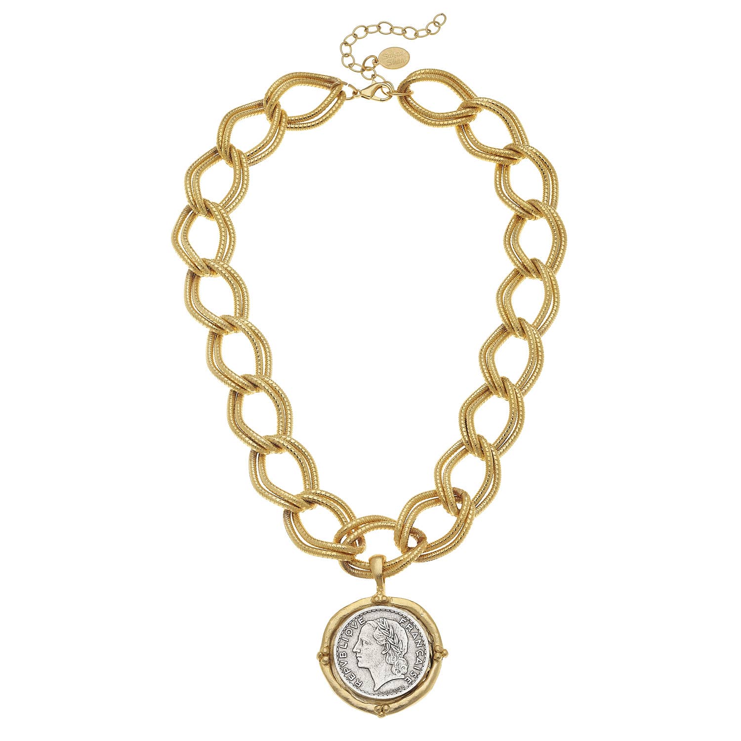 Susan Shaw - Gold and Silver Coin on Gold Chain Necklace - Gaines Jewelers
