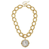 Susan Shaw - Gold and Silver Coin on Gold Chain Necklace - Gaines Jewelers