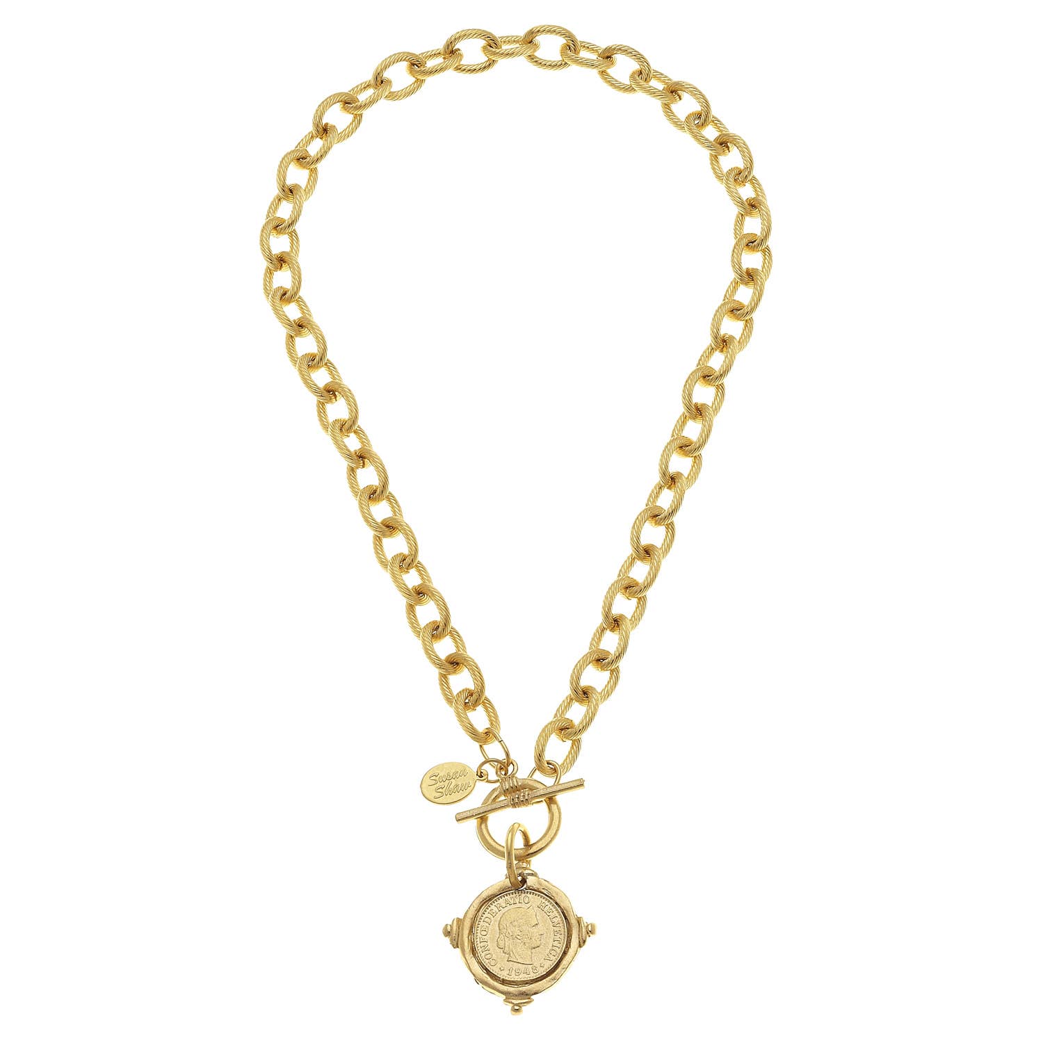 Susan Shaw - Handcast Gold Intaglio Coin Front Toggle Necklace - Gaines Jewelers