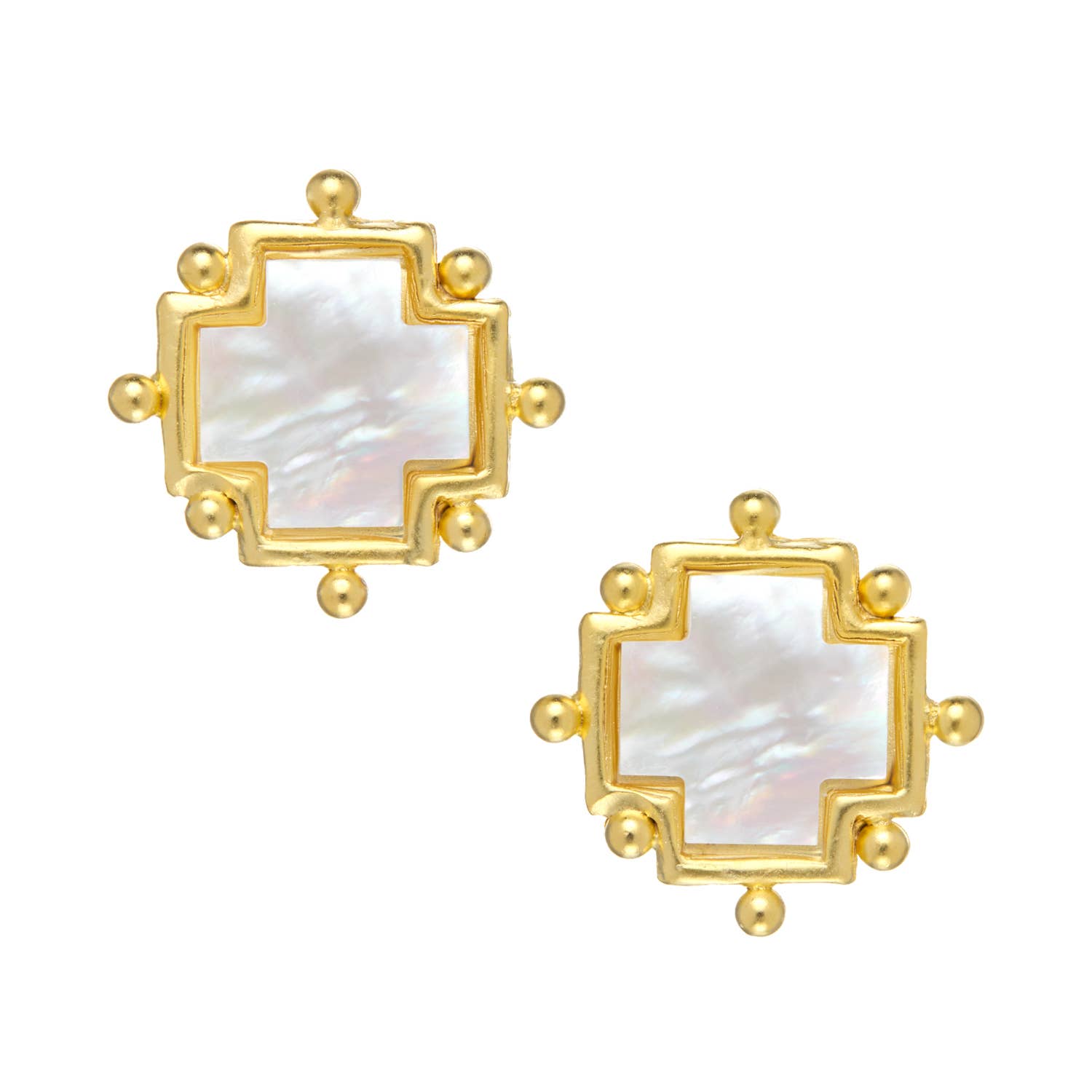 Susan Shaw - Mother of Pearl Cross Studs - Gaines Jewelers