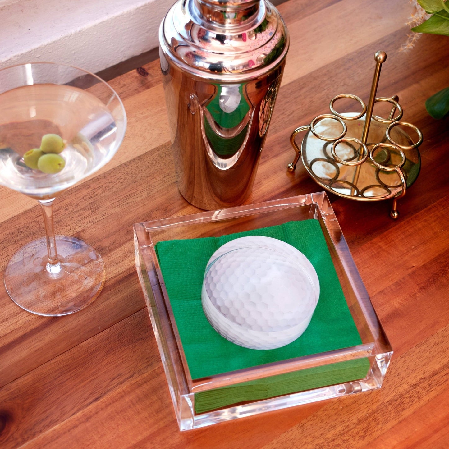 Tara Wilson Designs - COCKTAIL NAPKIN HOLDER - GOLF BALL: COCKTAIL NAPKIN HOLDER - GOLF BALL - Gaines Jewelers