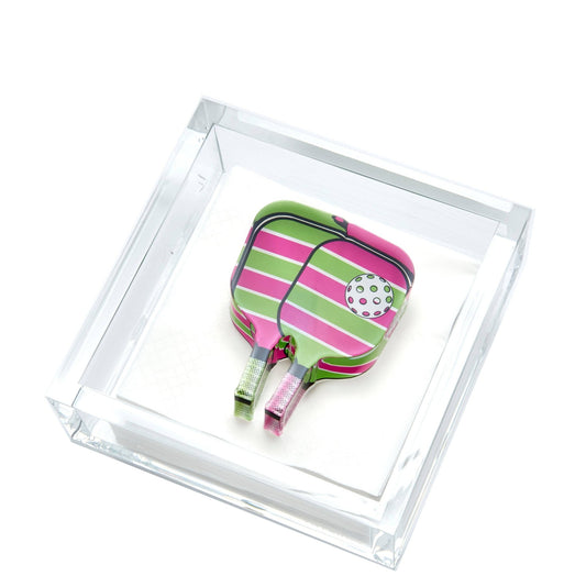 Tara Wilson Designs - COCKTAIL NAPKIN HOLDER - PICKLEBALL - PINK/GREEN: COCKTAIL NAPKIN HOLDER - PICKLEBALL - PINK/GREEN - Gaines Jewelers