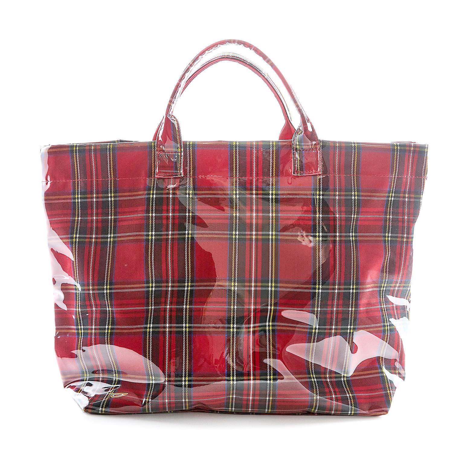 Tartan Tote with PVC Coated Exterior and Top Handles with Lined Interior with Pockets - Two's Company - Gaines Jewelers