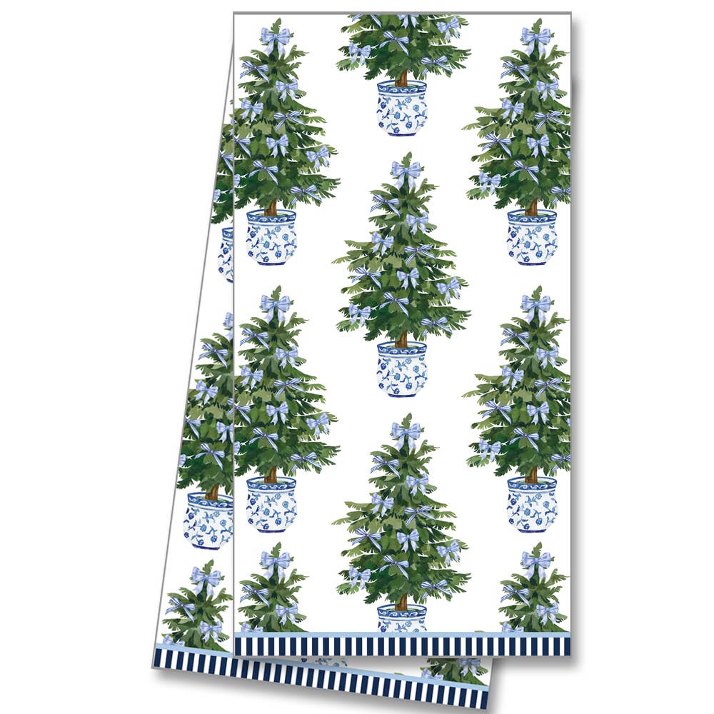 Tea Towel | Blue Bows Christmas Trees - WH Hostess Social Stationery - Gaines Jewelers