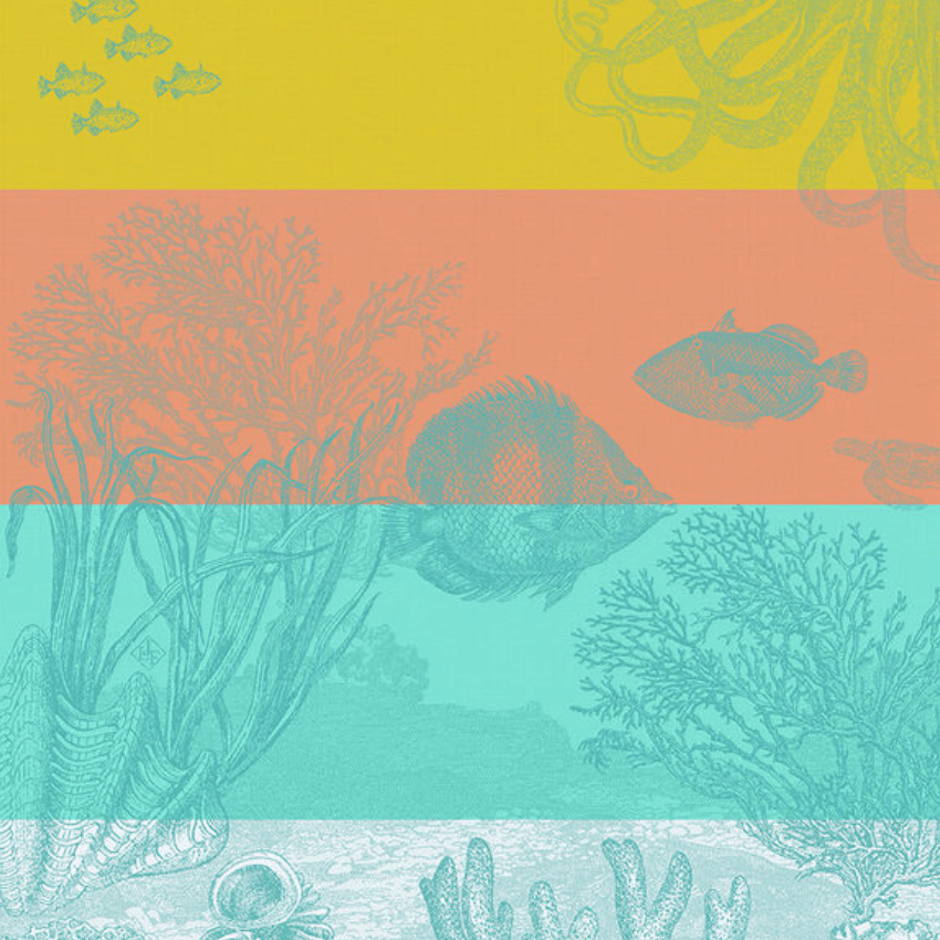 Tea Towel Sous L'Ocean Orange Cotton - Le Jacquard - Gaines Jewelers