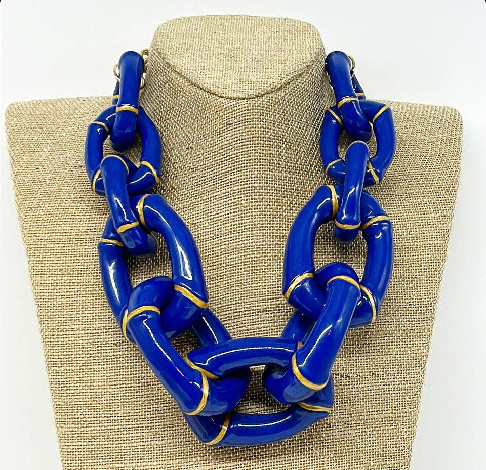 "The Michelle" - Bamboo Link Necklace - Blue- Parker Kennedy - Gaines Jewelers
