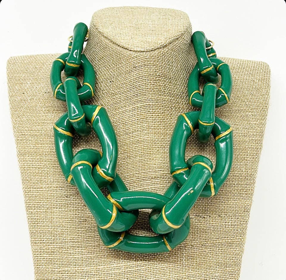 "The Michelle"- Bamboo Link Necklace - Green- Parker Kennedy - Gaines Jewelers
