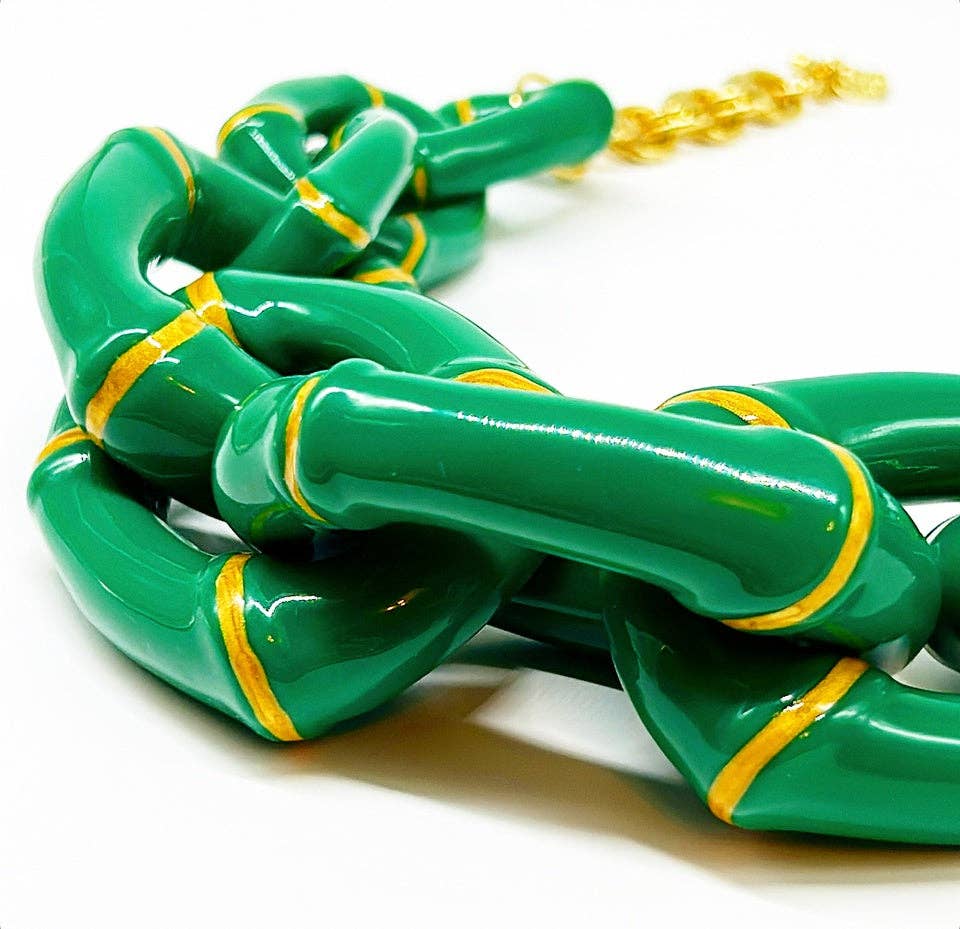 "The Michelle"- Bamboo Link Necklace - Green- Parker Kennedy - Gaines Jewelers