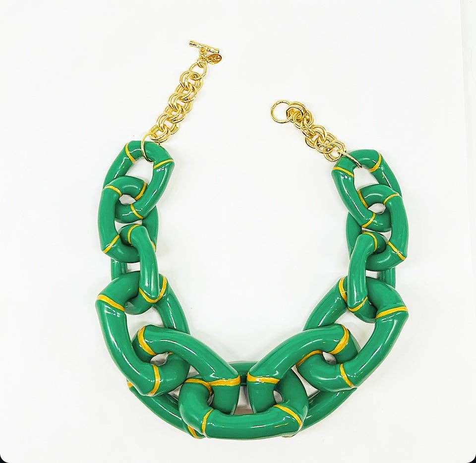 "The Michelle"- Bamboo Link Necklace - Green- Parker Kennedy - Gaines Jewelers