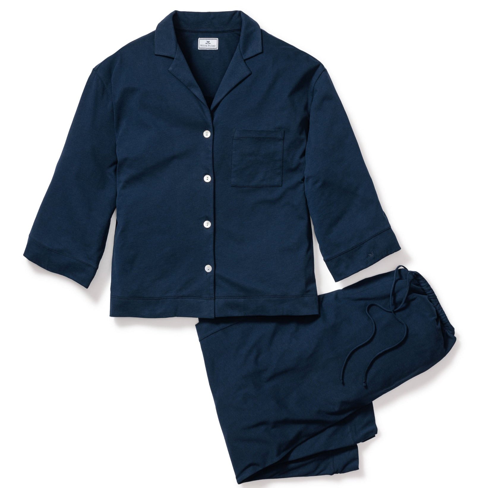 The Olivia Wide Leg Pima Pajama Set in Navy - Petite Plume - Gaines Jewelers