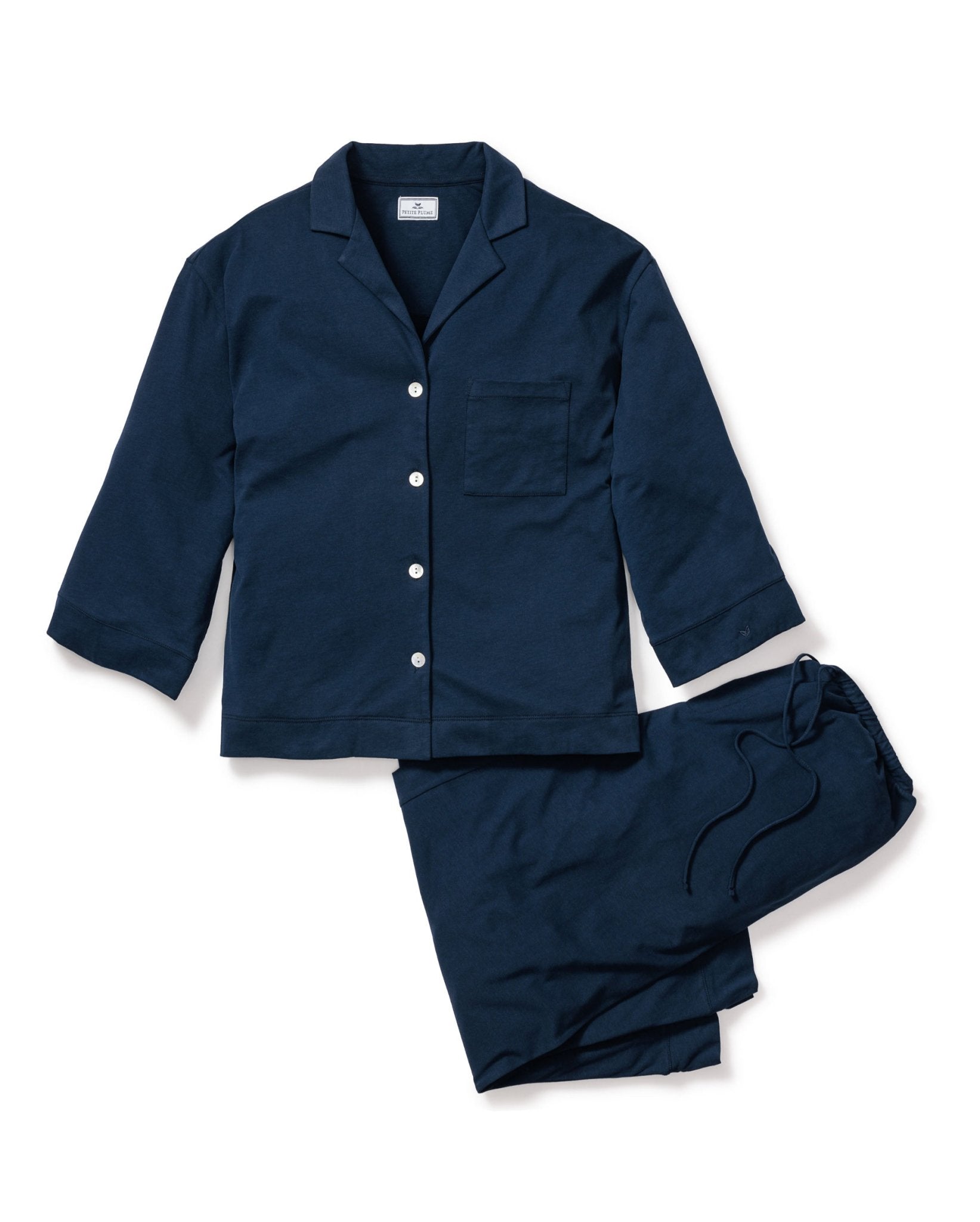 The Olivia Wide Leg Pima Pajama Set in Navy - Petite Plume - Gaines Jewelers