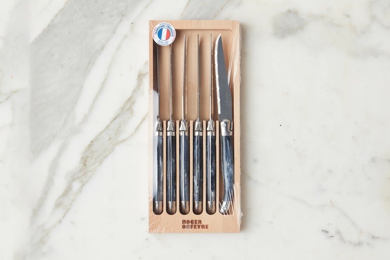 The Original French Laguiole Steak Knives, Set of 6, Wood Drawer Box, Black - EtúHOME - Gaines Jewelers