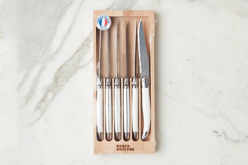 The Original French Laguiole Steak Knives, Set of 6, Wood Drawer Box, White - EtúHOME - Gaines Jewelers