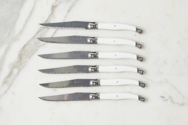 The Original French Laguiole Steak Knives, Set of 6, Wood Drawer Box, White - EtúHOME - Gaines Jewelers