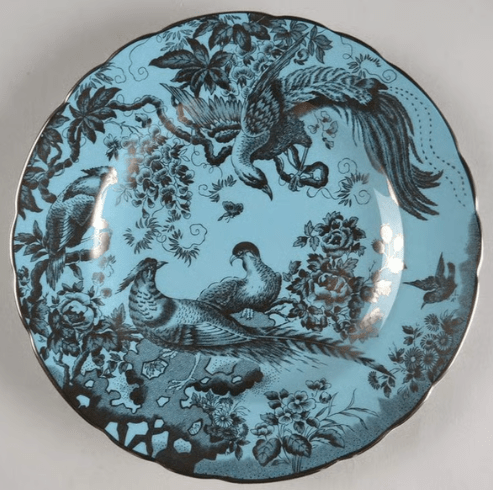 * Turquoise Accent Aves Platinum Salad Plate - Royal Crown Derby - Gaines Jewelers