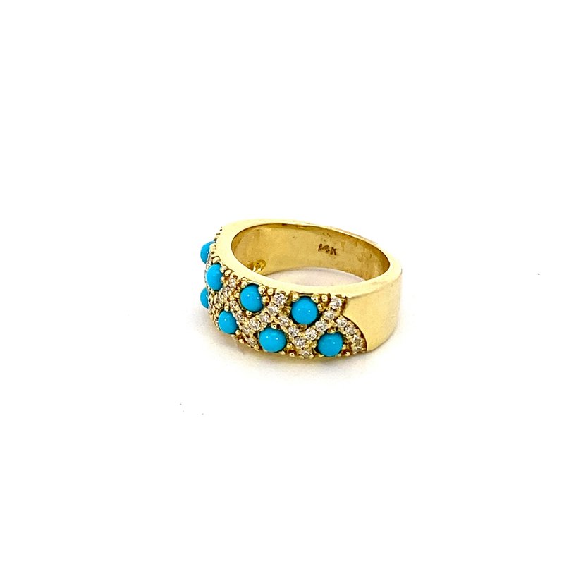 Turquoise and diamond wide band ring 14kt yellow gold - Gaines Jewelers