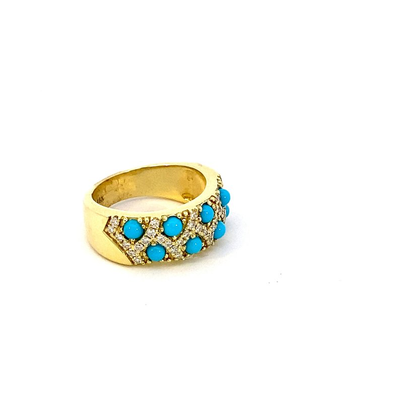 Turquoise and diamond wide band ring 14kt yellow gold - Gaines Jewelers