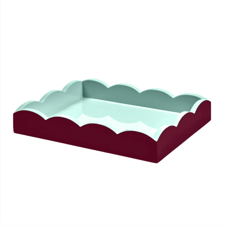 Two - Tone Scallop Tray Cherry & Eau de Nil 28 x 20cm Lacquerm - Addison Ross - Gaines Jewelers