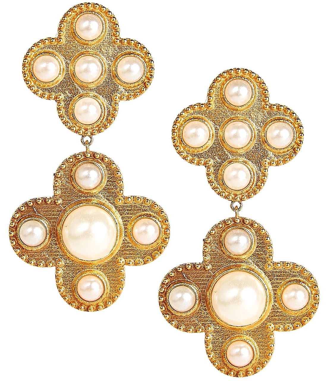 Victoria Gold and Pearl Clover Earrings - Lisi Lerch - Gaines Jewelers