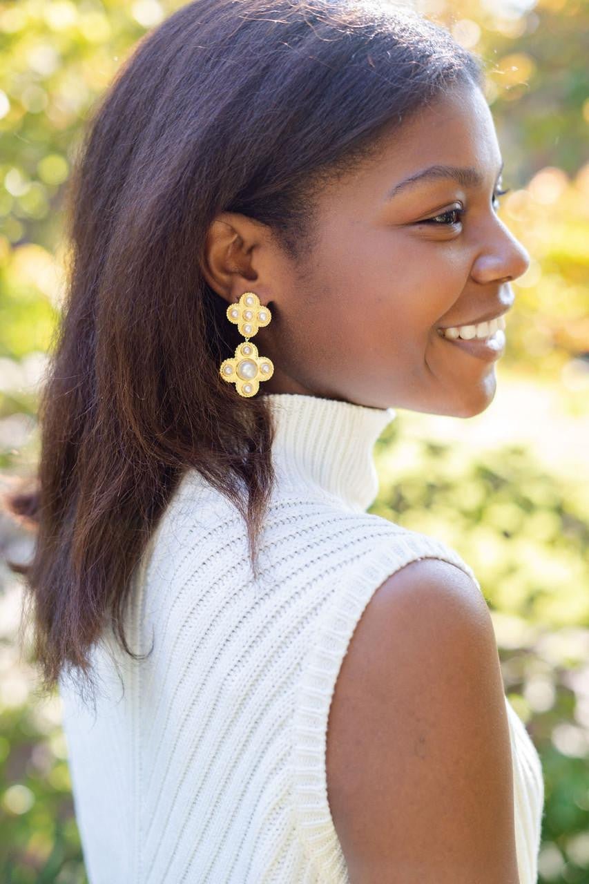 Victoria Gold and Pearl Clover Earrings - Lisi Lerch - Gaines Jewelers