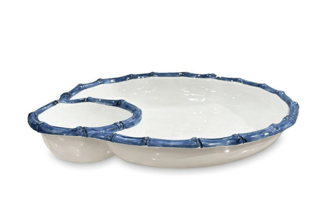 Vida Bamboo Large Chip & Dip Bowl - White and Blue - Beatriz Ball - Gaines Jewelers
