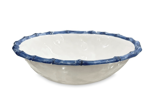 Vida Bamboo Large Salad Bowl - White and Blue - Beatriz Ball - Gaines Jewelers