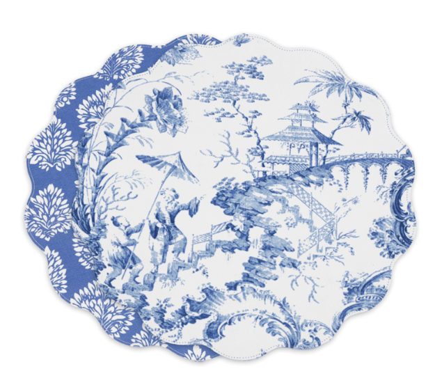 Vida Chinoiserie Reversible Round Placemats Set of 4 - Blue and White - Beatriz Ball - Gaines Jewelers