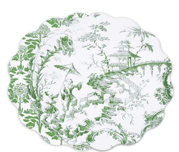 Vida Chinoiserie Reversible Round Placemats Set of 4 - Green and White - Beatriz Ball - Gaines Jewelers