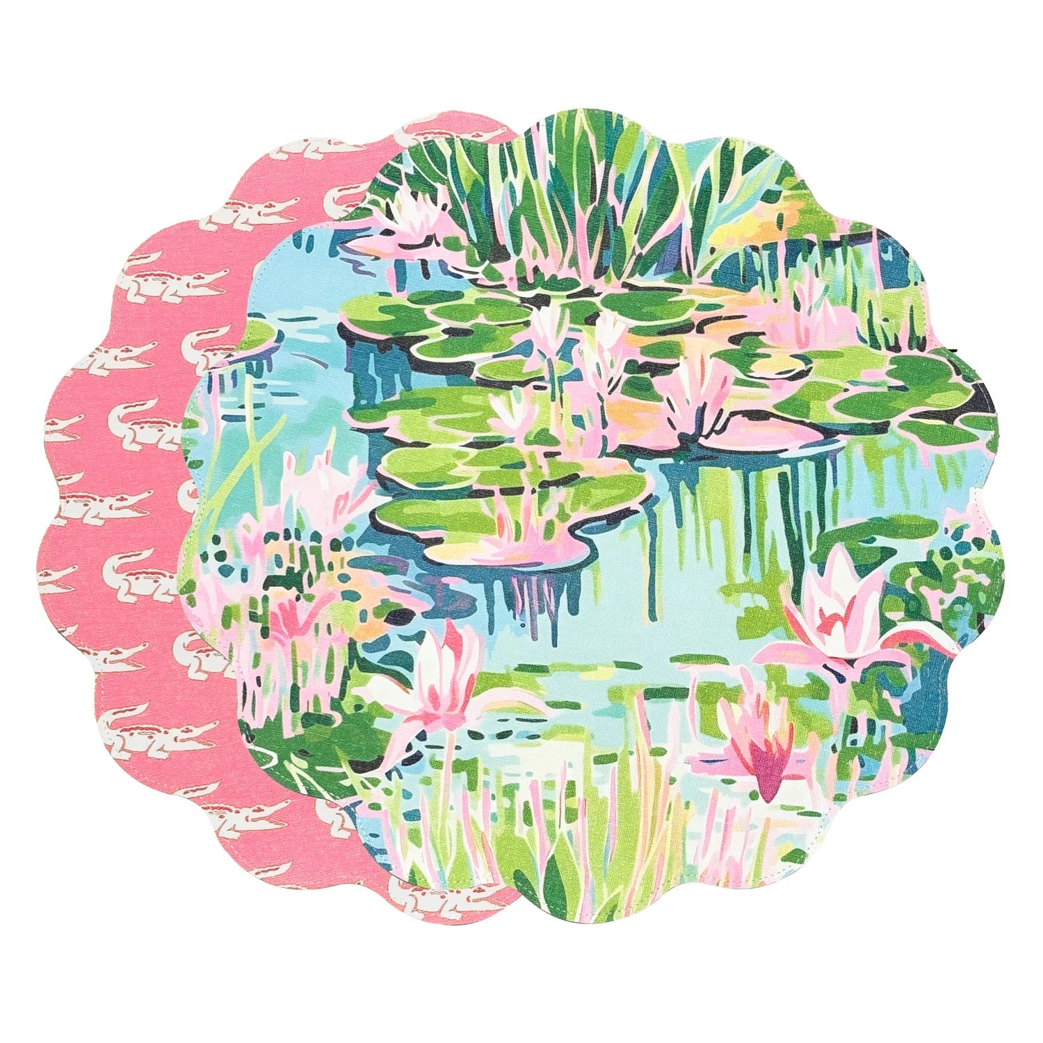 VIDA Everglades and Crocs Reversible Round Placemats Set of 4 (Pink & Green) - Beatriz Ball - Gaines Jewelers