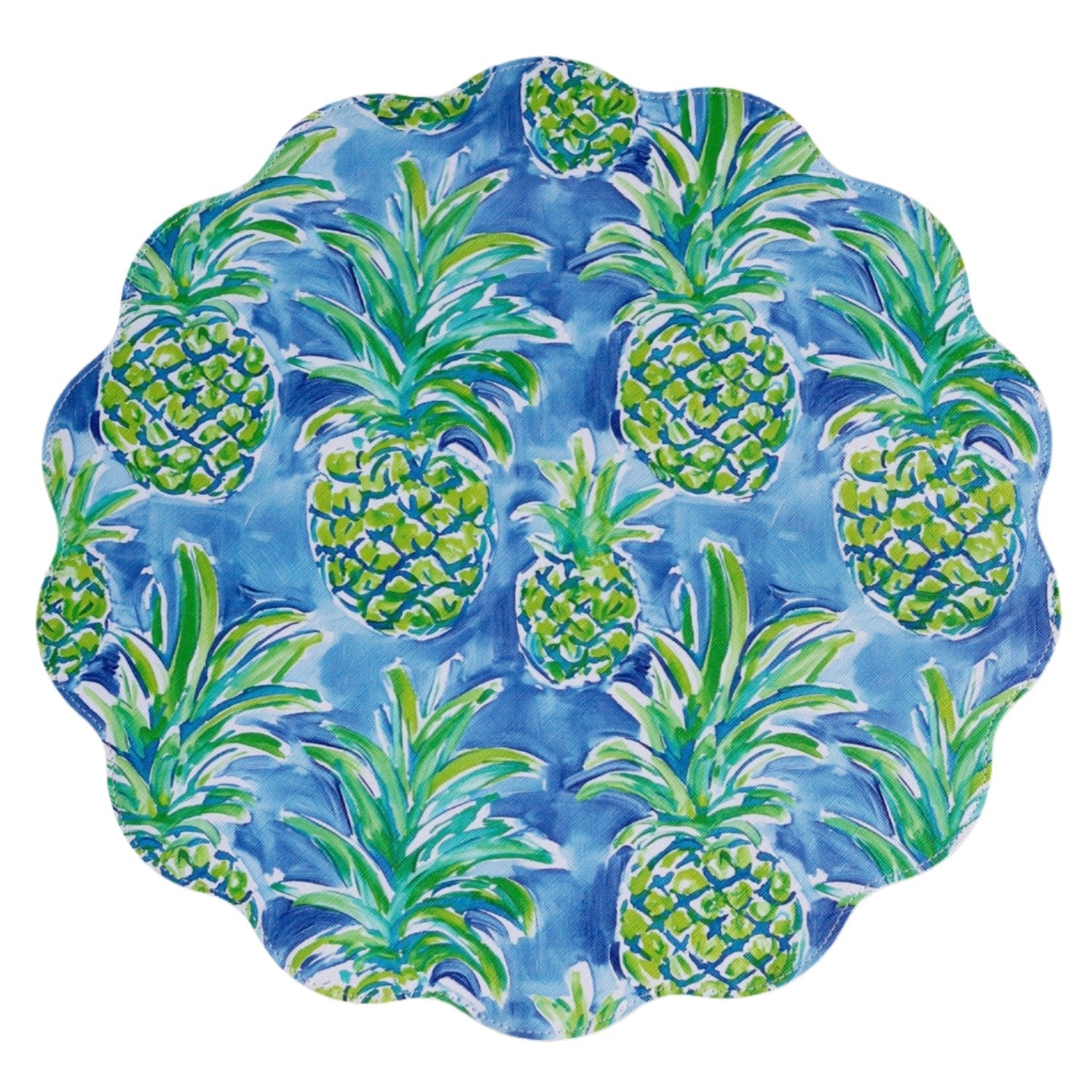Vida Pineapples & Palms Reversible Round Placemats Set of 4 - Blue and Green - Beatriz Ball - Gaines Jewelers