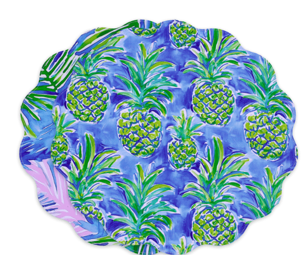 Vida Pineapples & Palms Reversible Round Placemats Set of 4 - Blue and Green - Beatriz Ball - Gaines Jewelers