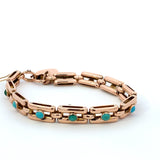 Vintage bracelet designed with H links set with turquoise beads 9kt rose gold - Gaines Jewelers