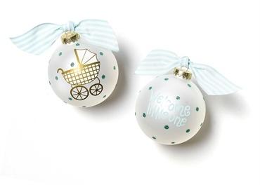 Welcome Little One Carriage Glass Ornament Blue - Coton Colors - Gaines Jewelers