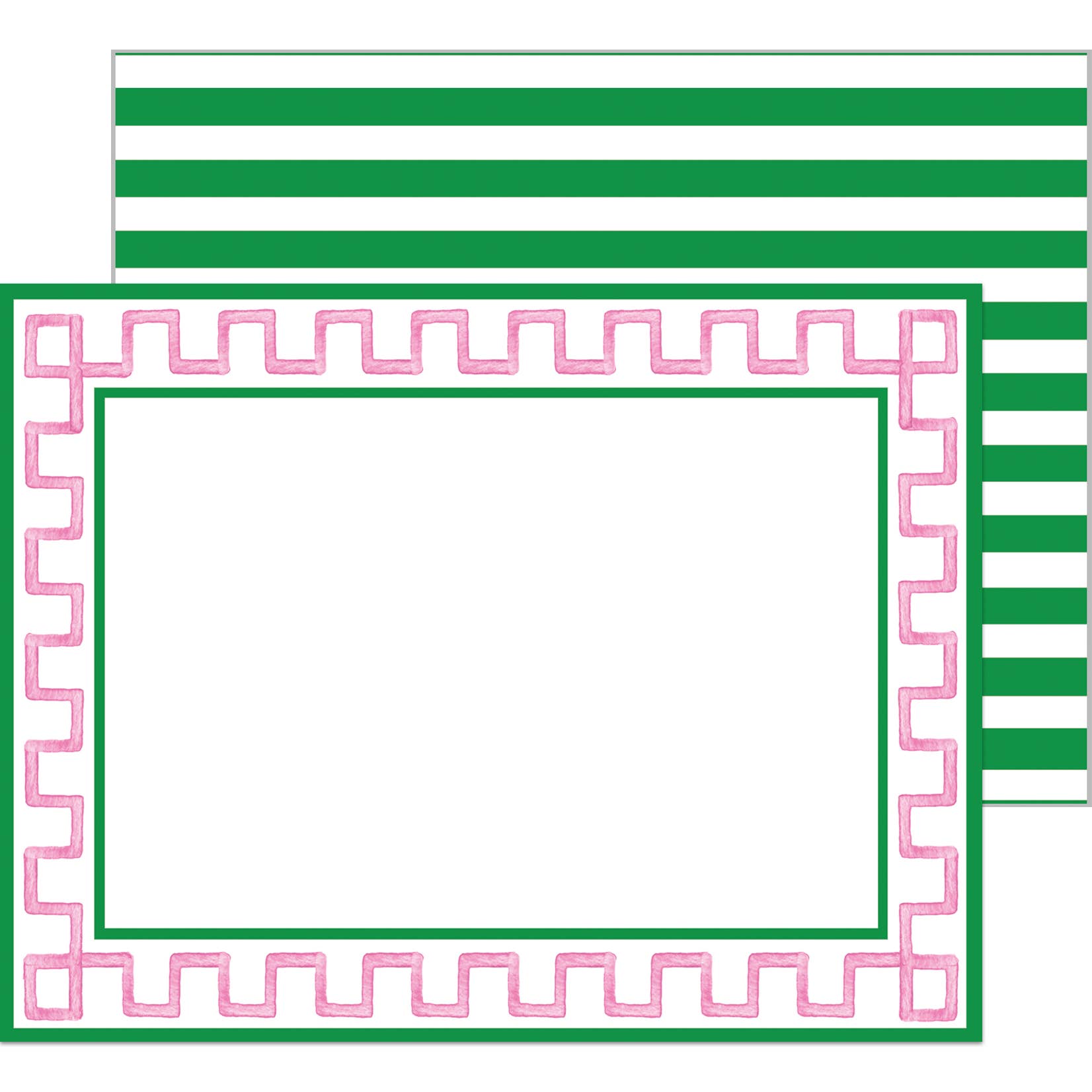 WH Hostess Social Stationery - Pink Greek Key Border Flat Notecards - Gaines Jewelers